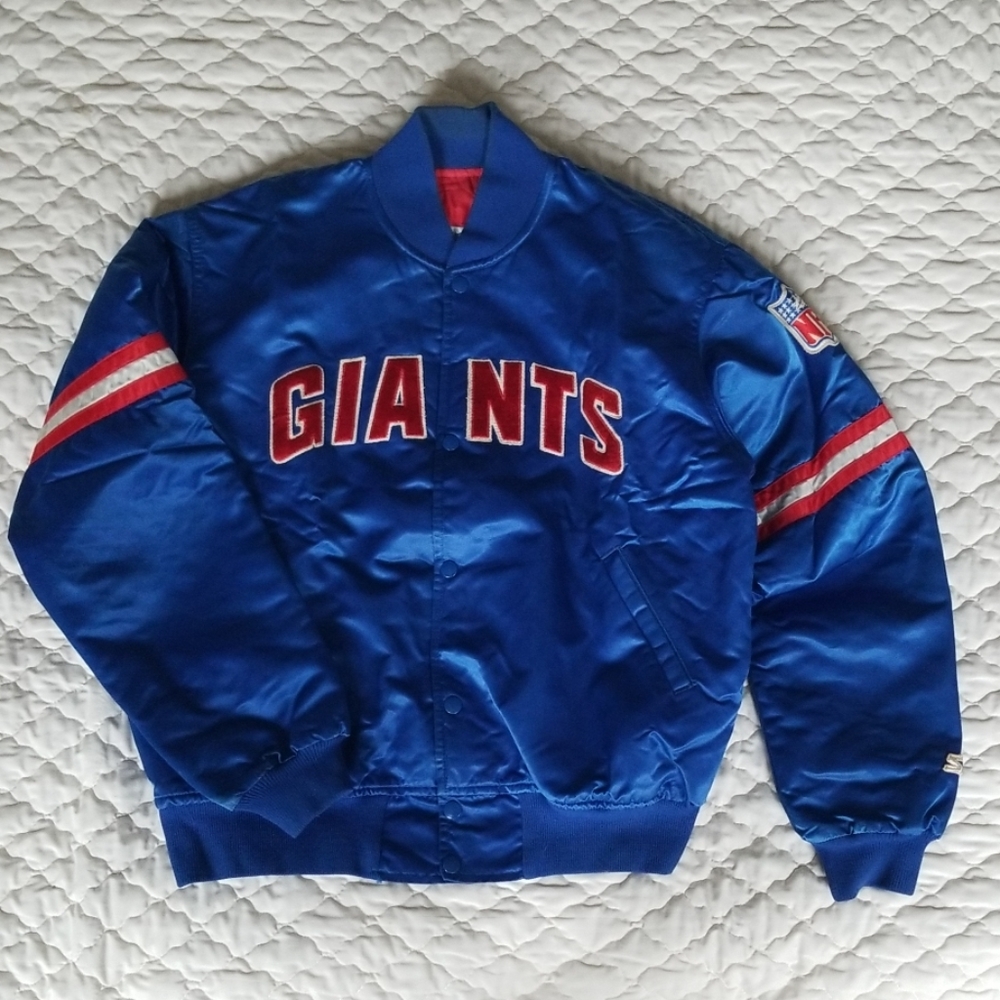 Vintage NY Giants Satin Starter Jacket Blue Large